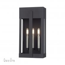  28963-04 - 3 Light Black Large Outdoor Wall Lantern with Brushed Nickel Candles and Clear Glass