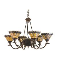  16099 - 33"W Tiffany Jeweled Peacock 6 LT Chandelier