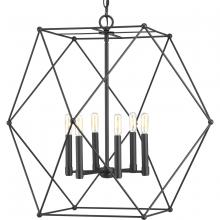  P500084-031 - Spatial Collection Six-Light Matte Black Global Pendant Light