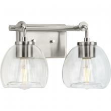  P300346-009 - Caisson Collection Two-Light Brushed Nickel Clear Glass Urban Industrial Bath Vanity Light