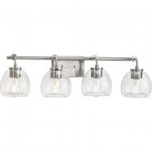  P300348-009 - Caisson Collection Four-Light Brushed Nickel Clear Glass Urban Industrial Bath Vanity Light