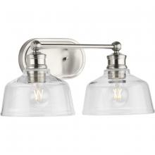  P300396-009 - Singleton Collection Two-Light 17" Brushed Nickel Farmhouse Vanity Light with Clear Glass Shades