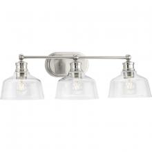  P300397-009 - Singleton Collection Three-Light 26.5" Brushed Nickel Farmhouse Vanity Light with Clear Glass Sh