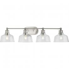  P300398-009 - Singleton Collection Four-Light 36" Brushed Nickel Farmhouse Vanity Light with Clear Glass Shade