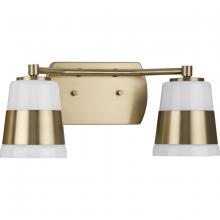  P300443-163 - Haven Collection Two-Light Vintage Brass Opal Glass Luxe Industrial Bath Light