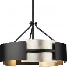  P350203-31M - Lowery Collection Three-Light Matte Black Industrial Luxe Semi-Flush Mount with Aged Silver Leaf Acc