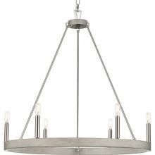  P400302-009 - Galloway Collection Six-Light 28.25" Brushed Nickel Modern Farmhouse Chandelier with Grey Washed