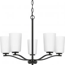  P400350-31M - Adley Collection Five-Light Matte Black Etched White Glass New Traditional Chandelier