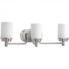  P300014-009 - Glide Collection Three-Light Brushed Nickel Etched Opal Glass Coastal Bath Vanity Light