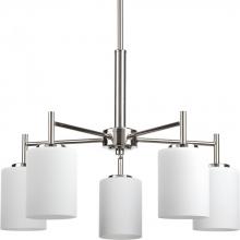  P4319-104 - Replay Collection Five-Light Polished Nickel Etched White Glass Modern Chandelier Light