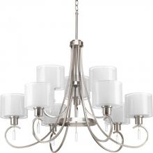  P4697-09 - Invite Collection Nine-Light Brushed Nickel White Silk Mylar Shade New Traditional Chandelier Light