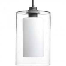  P500019-143 - Double Glass One-Light Graphite Etched White Inside/Seeded Glass Outside Glass Farmhouse Pendant Lig