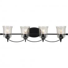  P300256-031 - Bowman Collection Four-Light Matte Black Clear Chiseled Glass Coastal Bath Vanity Light