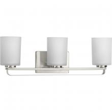  P300343-009 - League Collection Three-Light Brushed Nickel and Etched Glass Modern Farmhouse Bath Vanity Light