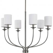  P400227-009 - Bonita Collection Six-Light Brushed Nickel White Linen Fabric Shade Luxe Chandelier Light