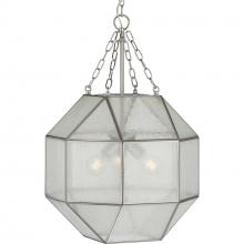  P500222-009 - Mauldin Collection Three-Light Brushed Nickel Clear Seeded Glass Global Pendant Light