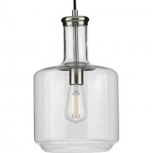  P500230-009 - Latrobe Collection One-Light Brushed Nickel Clear Glass Coastal Pendant Light