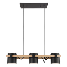  43045A - Three Light Linear Pendant Black and Wood Finish Metal Black Shades 3-40W E26 Bulbs