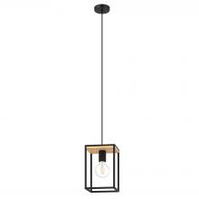  99795A - 1 LT Open Fram Pendant With Structured Black and Wood Finish 1-60W E26 Bulb