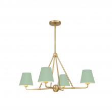  XAV-B9304-VG-GR - Xavier 4 Light Vibrant Gold + Green Chandelier