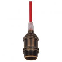  80/2378 - Medium base lampholder; 4pc. Solid brass; prewired; Uno ring; 10ft. 18/2 SVT Red Cord; Dark antique