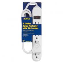  91/220 - 6 Outlet Standard Surge Strip With Flat Plug; 3 Foot Cord; 14/3 SJT; Indoor Use Only; 245 Joules;