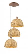  113B-3P-AC-RBD-12-NAT - Woven Rattan - 3 Light - 19 inch - Antique Copper - Cord hung - Multi Pendant