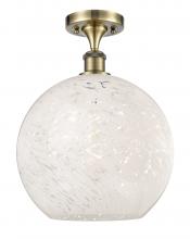  516-1C-AB-G1216-12WM - White Mouchette - 1 Light - 12 inch - Antique Brass - Semi-Flush Mount