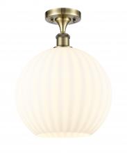  516-1C-AB-G1217-12WV - White Venetian - 1 Light - 12 inch - Antique Brass - Semi-Flush Mount