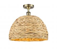  516-1C-AB-RBD-16-NAT - Woven Rattan - 1 Light - 16 inch - Antique Brass - Semi-Flush Mount