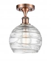  516-1C-AC-G1213-8-LED - Athens Deco Swirl - 1 Light - 8 inch - Antique Copper - Semi-Flush Mount