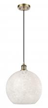  516-1P-AB-G1216-12WM - White Mouchette - 1 Light - 12 inch - Antique Brass - Cord Hung - Mini Pendant