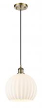  516-1P-AB-G1217-10WV - White Venetian - 1 Light - 10 inch - Antique Brass - Cord Hung - Mini Pendant