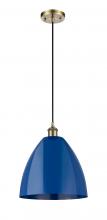  516-1P-AB-MBD-12-BL-LED - Plymouth - 1 Light - 12 inch - Antique Brass - Cord hung - Mini Pendant