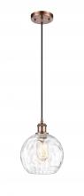  516-1P-AC-G1215-8-LED - Athens Water Glass - 1 Light - 8 inch - Antique Copper - Cord hung - Mini Pendant