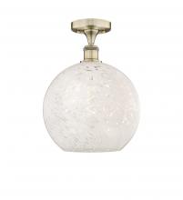  616-1F-AB-G1216-12WM - White Mouchette - 1 Light - 12 inch - Antique Brass - Semi-Flush Mount