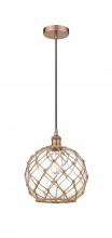  616-1P-AC-G122-10RB - Farmhouse Rope - 1 Light - 10 inch - Antique Copper - Cord hung - Mini Pendant