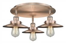  916-3C-AC-M3-AC - Edison - 3 Light - 20 inch - Antique Copper - Flush Mount