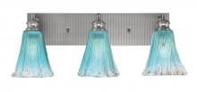  1163-BN-725 - Edge 3 Light Bath Bar, Brushed Nickel Finish, 5.5" Fluted Teal Crystal Glass