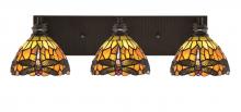  1163-ES-9465 - Edge 3 Light Bath Bar, Espresso Finish, 7" Amber Dragonfly Art Glass