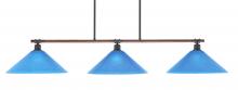  1763-415 - Blacksmith 3 Light Bar, Painted Wood-Look Metal & Dark Granite Finish, 16" Blue Italian Glass