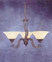  223-BRZ-513 - Three Light Bronze Amber Marble Glass Up Chandelier