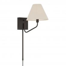  656611ES-713 - 1Lt Swivel Armed Sconce in Espresso & Tapered Soft Tan Fabric Shade w/ Optional Plug-in & Cord Cover