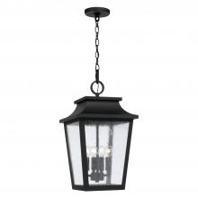  953344BK - 4-Light Outdoor Tapered Hanging Lantern in Black with Ripple Glass