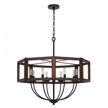  FX-3761-8 - 60W X 8 Renton Hexagon Rubber Wood/Metal Chandelier