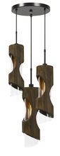  FX-3669-3 - 60W X 3 Zamora 3 Light Wood Pendant With Clear Glass Shade (Edison Bulbs Not included)