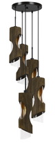  FX-3669-5 - 60W X 5 Zamora 5 Light Wood Pendant With Clear Glass Shade (Edison Bulbs Not included)