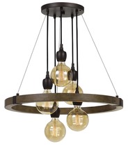  FX-3687-5 - 60W X 5 Martos Metal/Wood Chandelier. (Edison Bulbs included)