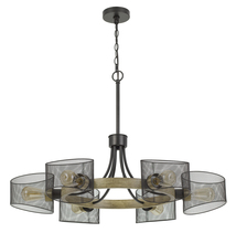  FX-3742-6 - 60W X 6 Dronten Metal/Wood Chandelier with Mesh Shades (Edison Bulbs Are Not Included)