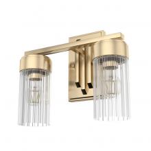  19682 - Hunter Gatz Alturas Gold with Clear Fluted Glass 2 Light Bathroom Vanity Wall Light Fixture